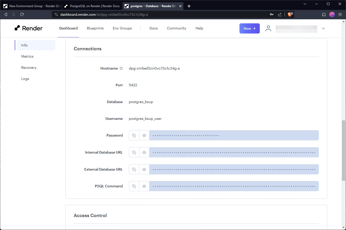 Database connection settings